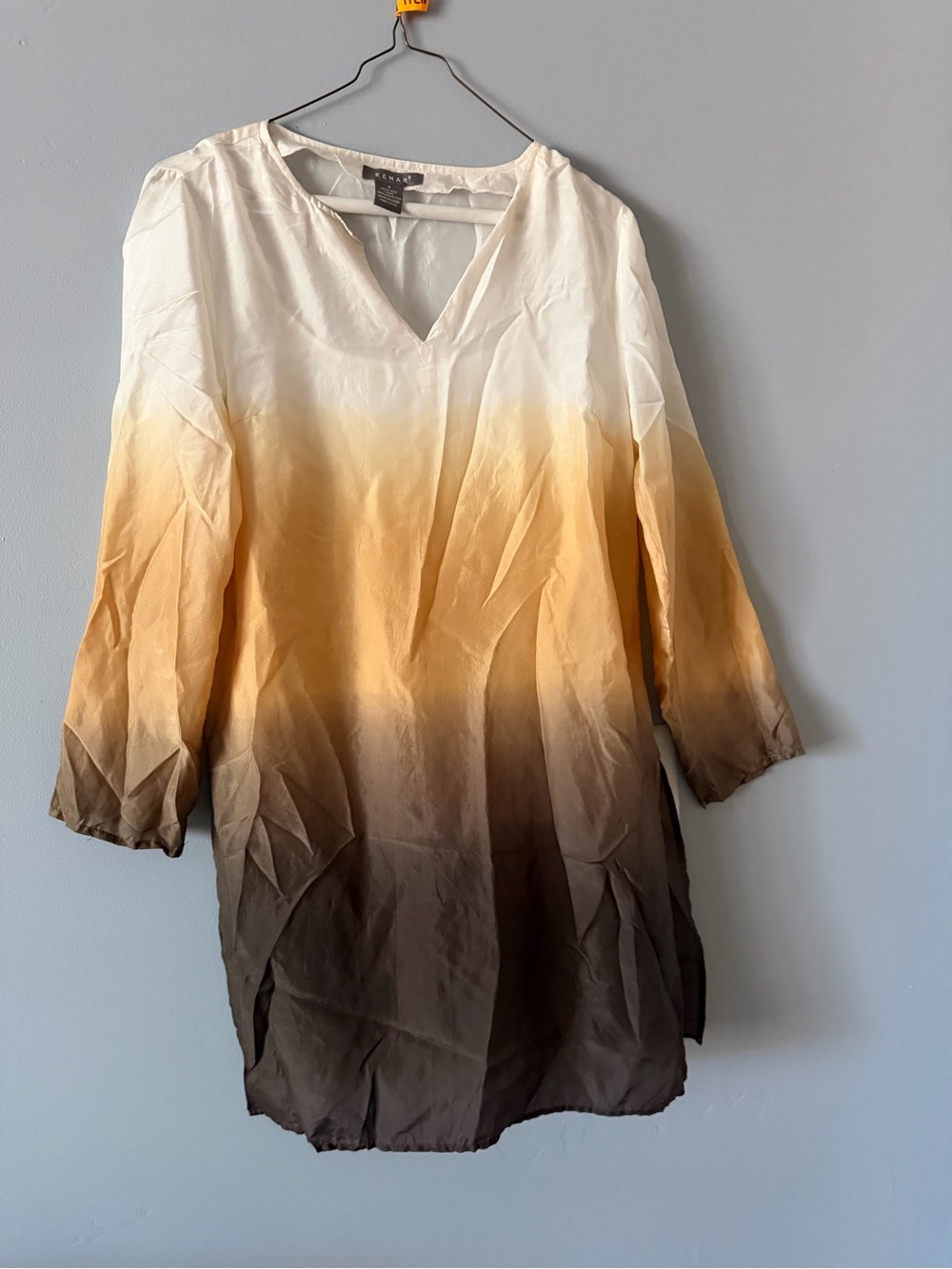 Kenar Ombre V-Neck Tunic in White, Yellow, Brown